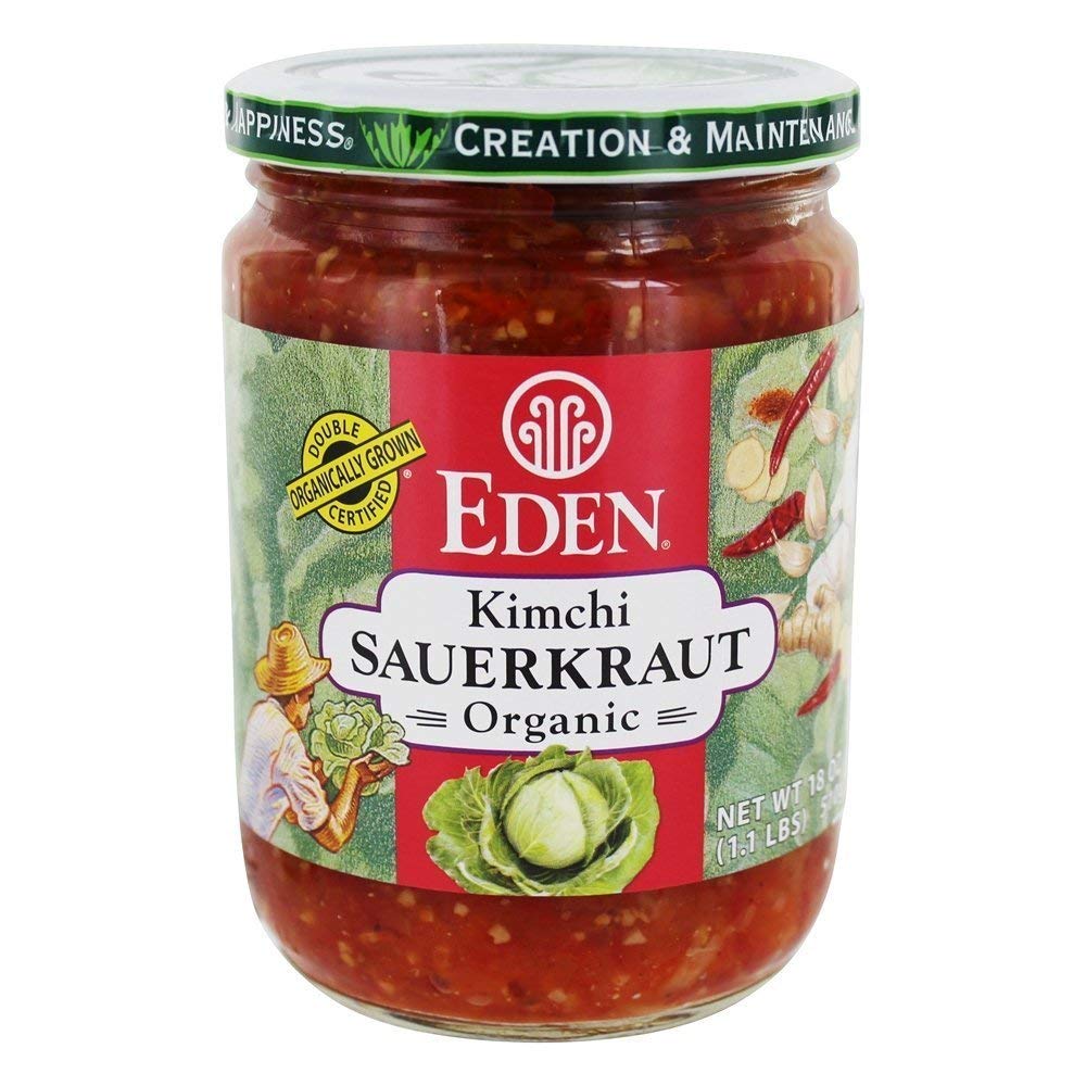 Gut Health foods like Kimchi fermented sauerkraut will help your digestive health. Try this kind from Eden organics.