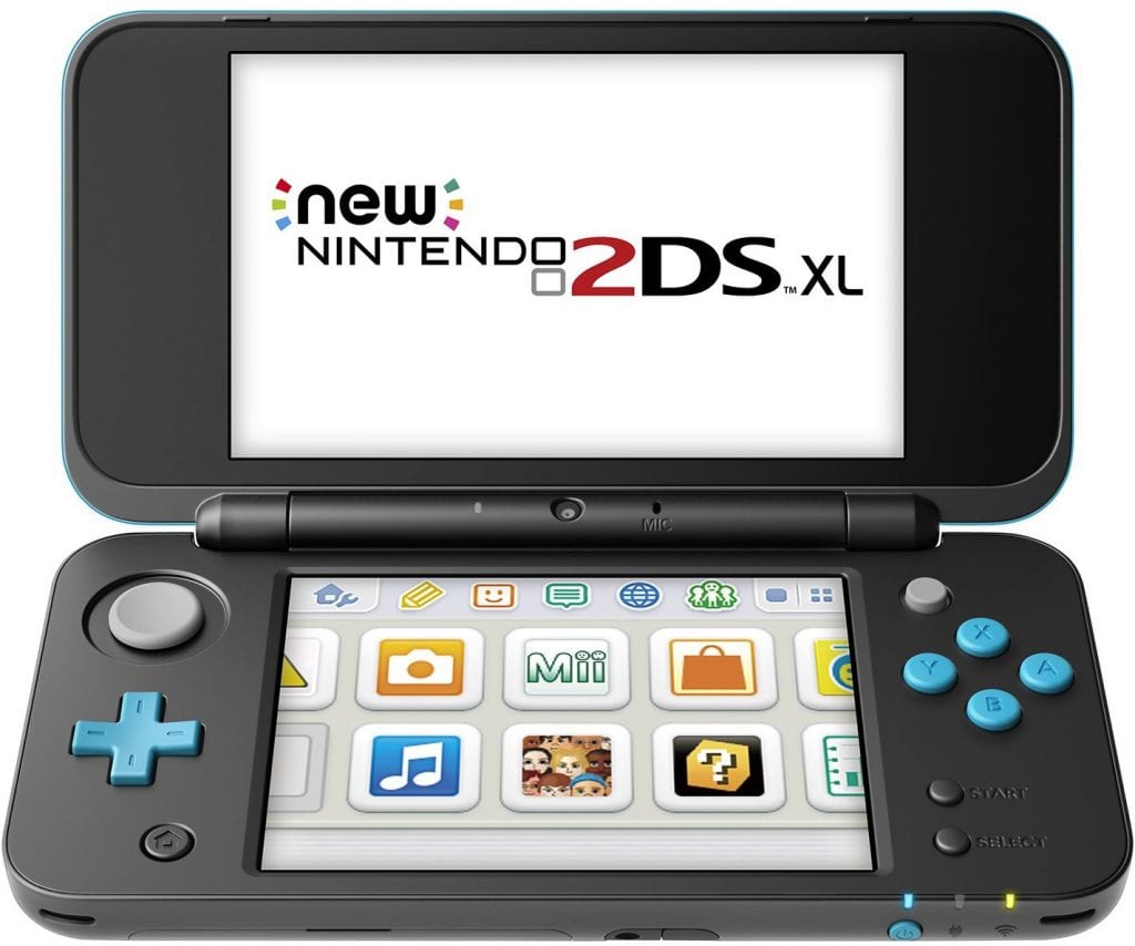 The Nintendo 2DS XL is great for traveling with children on a trip. This one is in black. 
