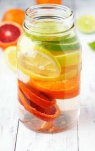A great way to flavor water that looks like a rainbow in a glass. It has a variety of citrus slices like oranges, lemons, and limes. 