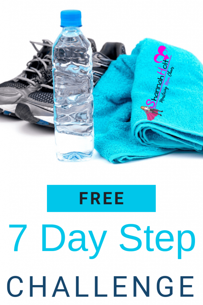 Towel, shoes, and water bottle ready to go in the free 7 day step challenge. Join today for the great benefits of walking! 