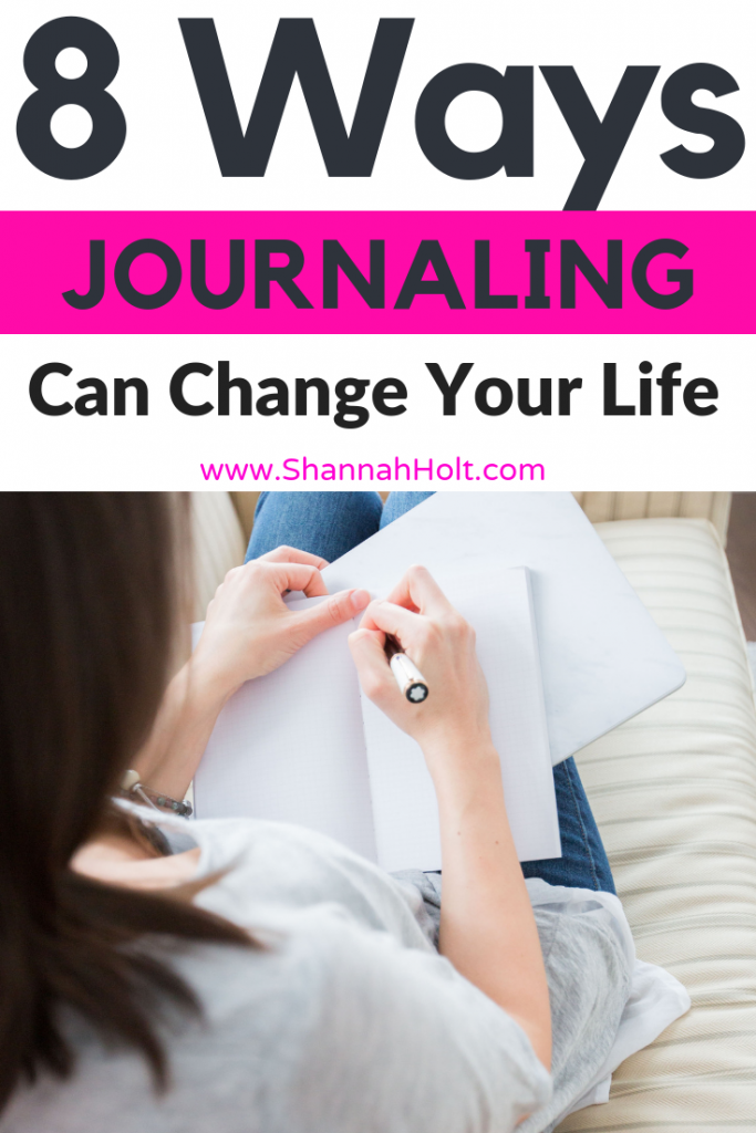 Woman writing in a journal on a couch. 8 Ways Journaling Can Change Your Life